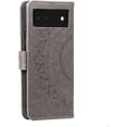 thumbnail image 5 of Case for Google Pixel 6, Premium Leather Flip Wallet Case with Card Slots Holder Kickstand Hand Strap Mandala Half Flower Design Embossed Shockproof Cover Case - Gray, 5 of 12