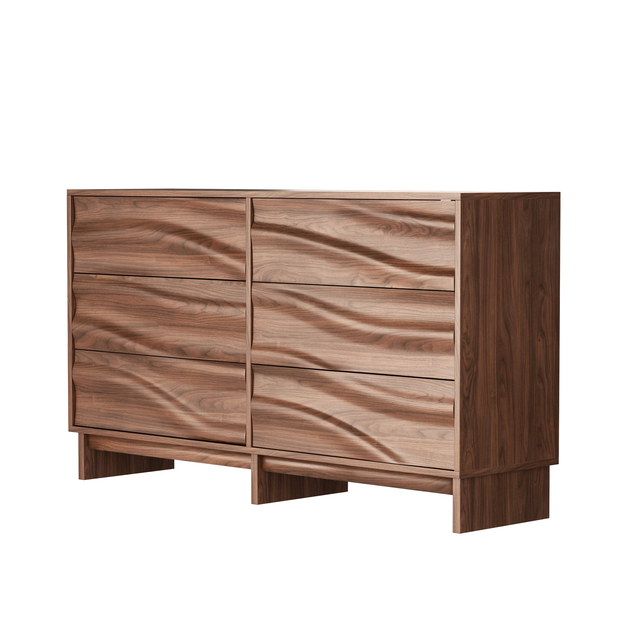 Leumius 47.2" Buffet Sideboard with 6 Drawers, Walnut Finish with Wave Grain Texture, Farmhouse Storage Cabinet for Dining Room Living Room Hallway