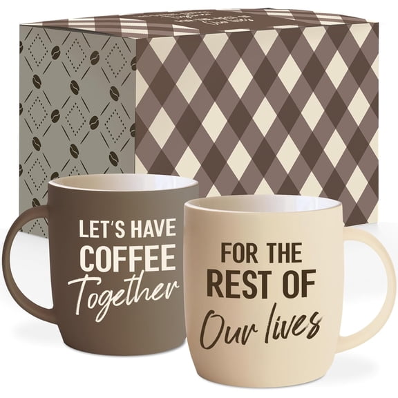 Triple Gifffted Let's Have Coffee Together Coffee Mug Set, Engagement Wedding Gifts for Couple, Bride and Groom Newlywed Bridal Shower, His and Hers, Mr and Mrs, Christmas, Valentine’s, Ceramic 13Oz