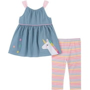 Kids Headquarters Girls 4-6X Unicorn Stripe Legging Set (Blue 6)