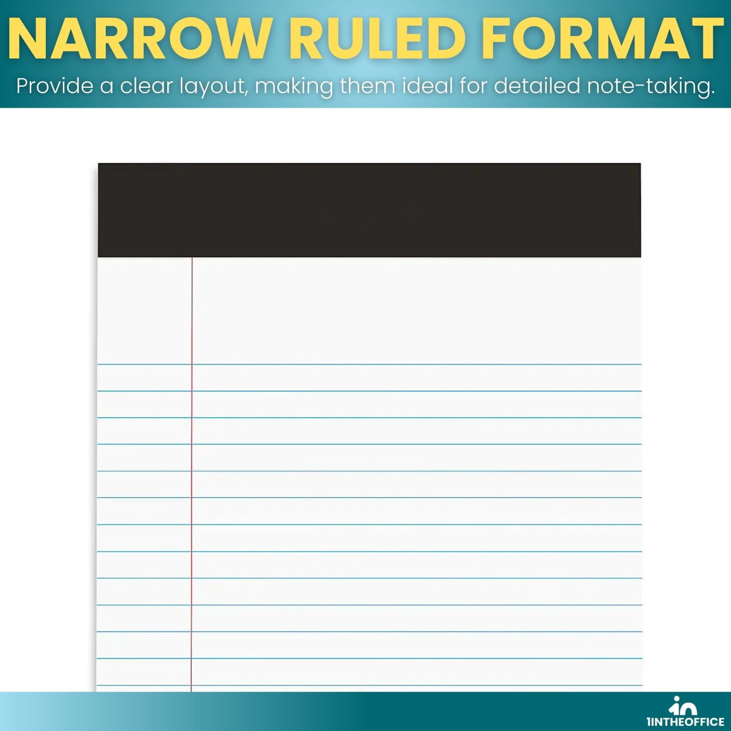 1InTheOffice Jr Legal Pads,Small Legal Notepads, 5" x 8", Narrow Ruled Note Pad, White, 50 Sheets/Pad, 24 Pads/Pack
