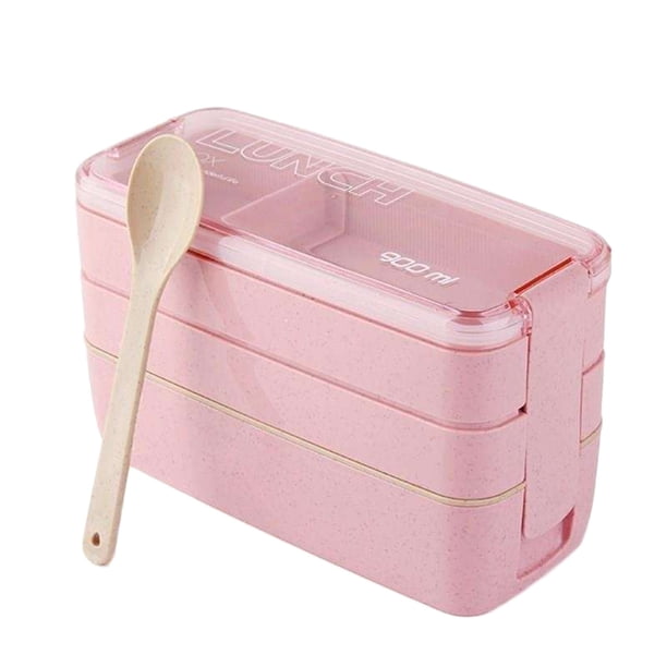 Moyic Caja Bento de 3 capas, fiambrera ecológica, contenedor de alimentos, Material de paja de trigo, vajilla para microondas, fiambrera, novedad de Organizadores de utensilios de cocina rosa Moyic JJ21223-02