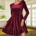 thumbnail image 2 of Womens Crew Neck Long Sleeve Spring Fall Dresses,Women's Fashionable And Elegant Long-sleeved Round Neck Velvet Dress Red, 2 of 5