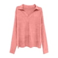 thumbnail image 4 of DHFJKG Long Sleeve Polo Shirts For Women Turndown Collar Solid Color Casual Loose Fit Soft Basic Top Casual Daily Wear, 4 of 4