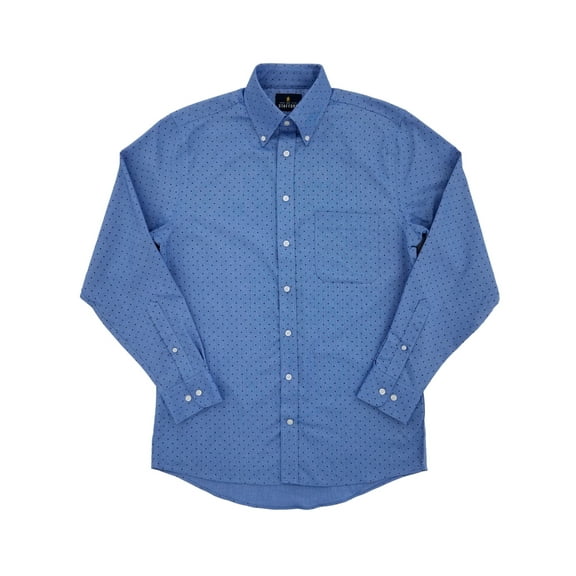 Mens Blue Brown Dot Stretch Oxford Long Sleeve Button-Down Shirt 14.5 / 32-33