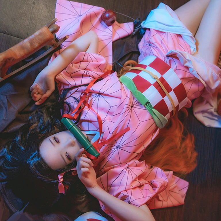 Nezuko Cosplay Costume Kimono for Adult Girls Robe Japanese Anime