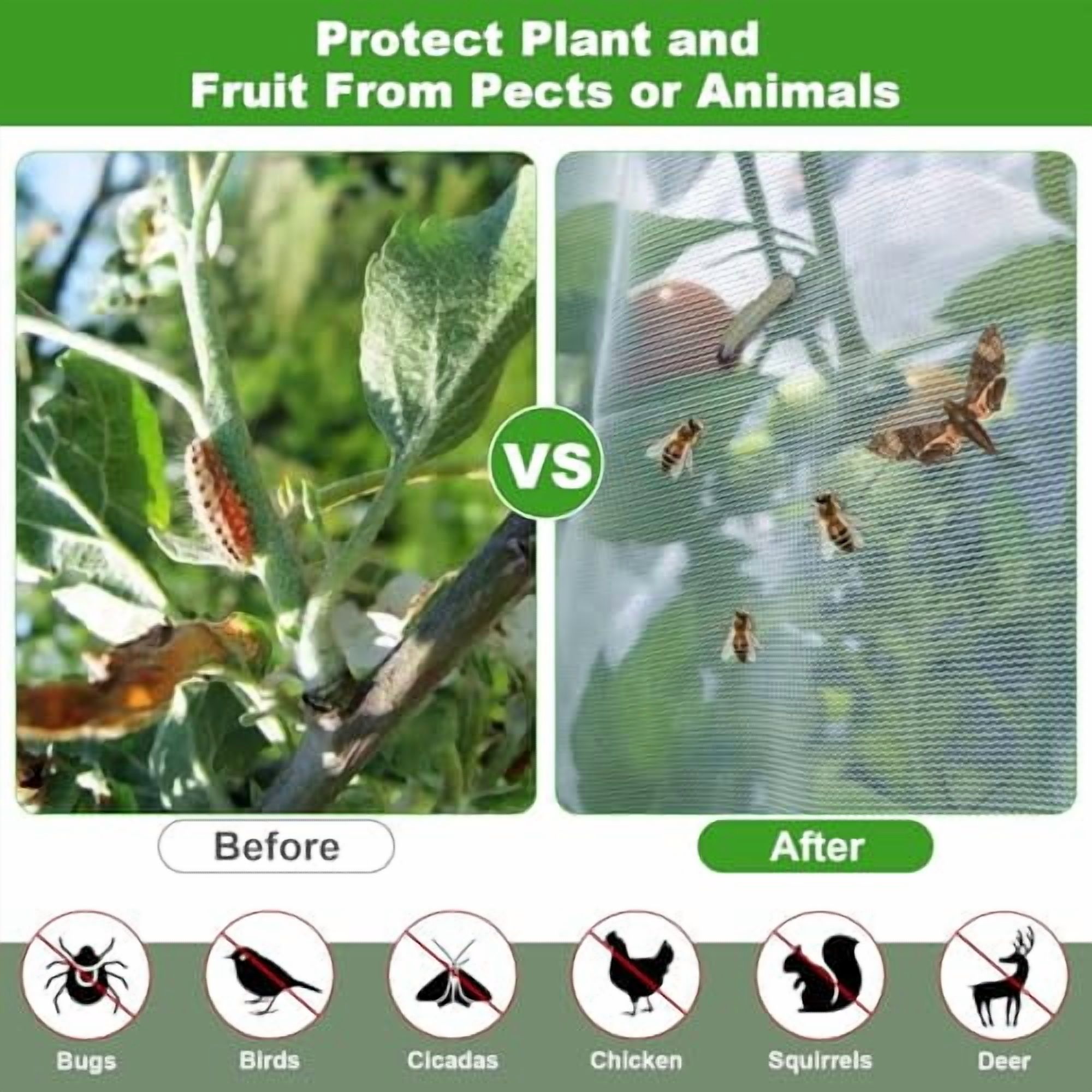 Large Fruit Tree Netting,2 Pack 10x10Ft Garden Netting Pest Barrier Mesh Covers Bags with Zipper and Drawstring Insect Bird Cover Netting Plant Protection Covers for Vegetables Bushes