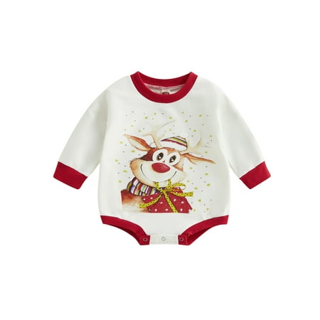 

Meihuida Baby Boys Girls Christmas Romper Long Sleeve Reindeer Print Bodysuit