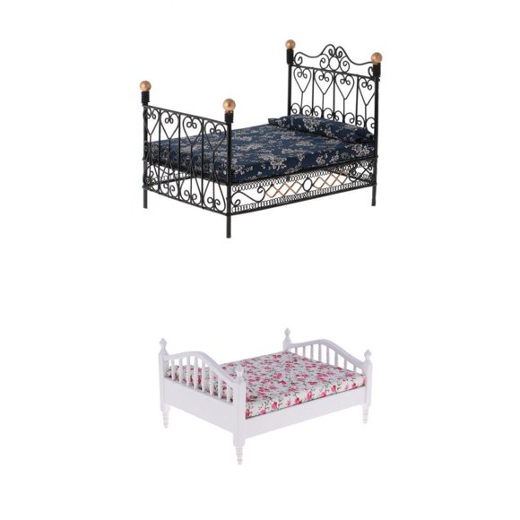 Dollhouse Miniature Decor,1/12 cama doble de metal,Muebles de 1/12 dormitorio,Accesorio de 1/12 habitaciones,Accesorio de la casa de muñecas,1/12 cama de metal,Estilo retro europeo,1/12 escala