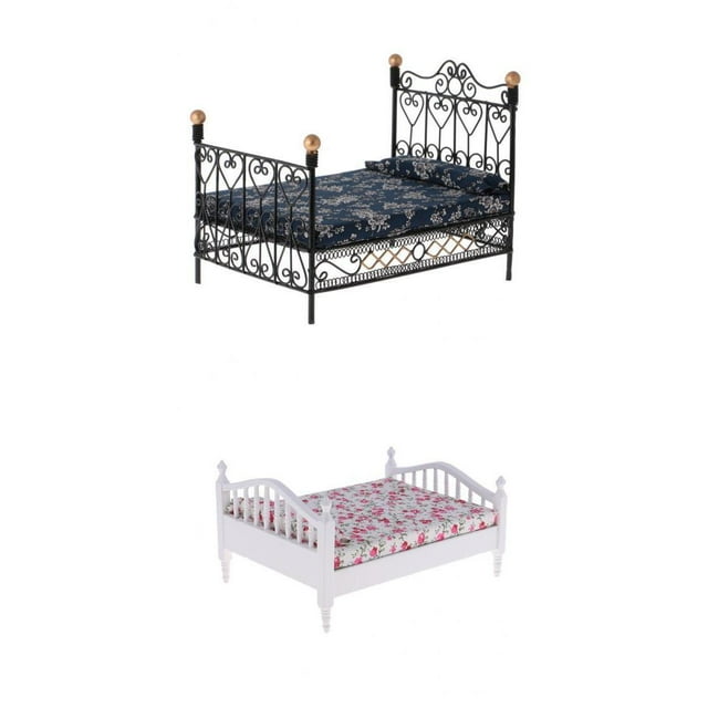 Dollhouse Miniature Decor,1/12 cama doble de metal,Muebles de 1/12 dormitorio,Accesorio de 1/12 habitaciones,Accesorio de la casa de muñecas,1/12 cama de metal,Estilo retro europeo,1/12 escala