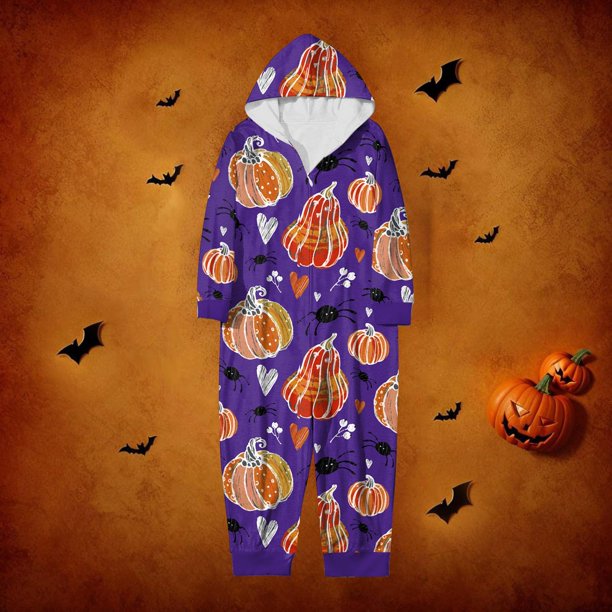 Halloween Family Pajamas Funny Pumpkins Zipper Hooded Jumpsuit Matching Family Pjs Sleepwear