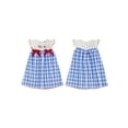 thumbnail image 2 of BemeyourBBs Toddler Baby Girls 4th of July Dress Outfit Patriot Independent Day Clothes Little Girl Summer Gingham Dress Casual USA Letter Embroidery Plaid Flutter Sleeves Dress Sundress, 2 of 9