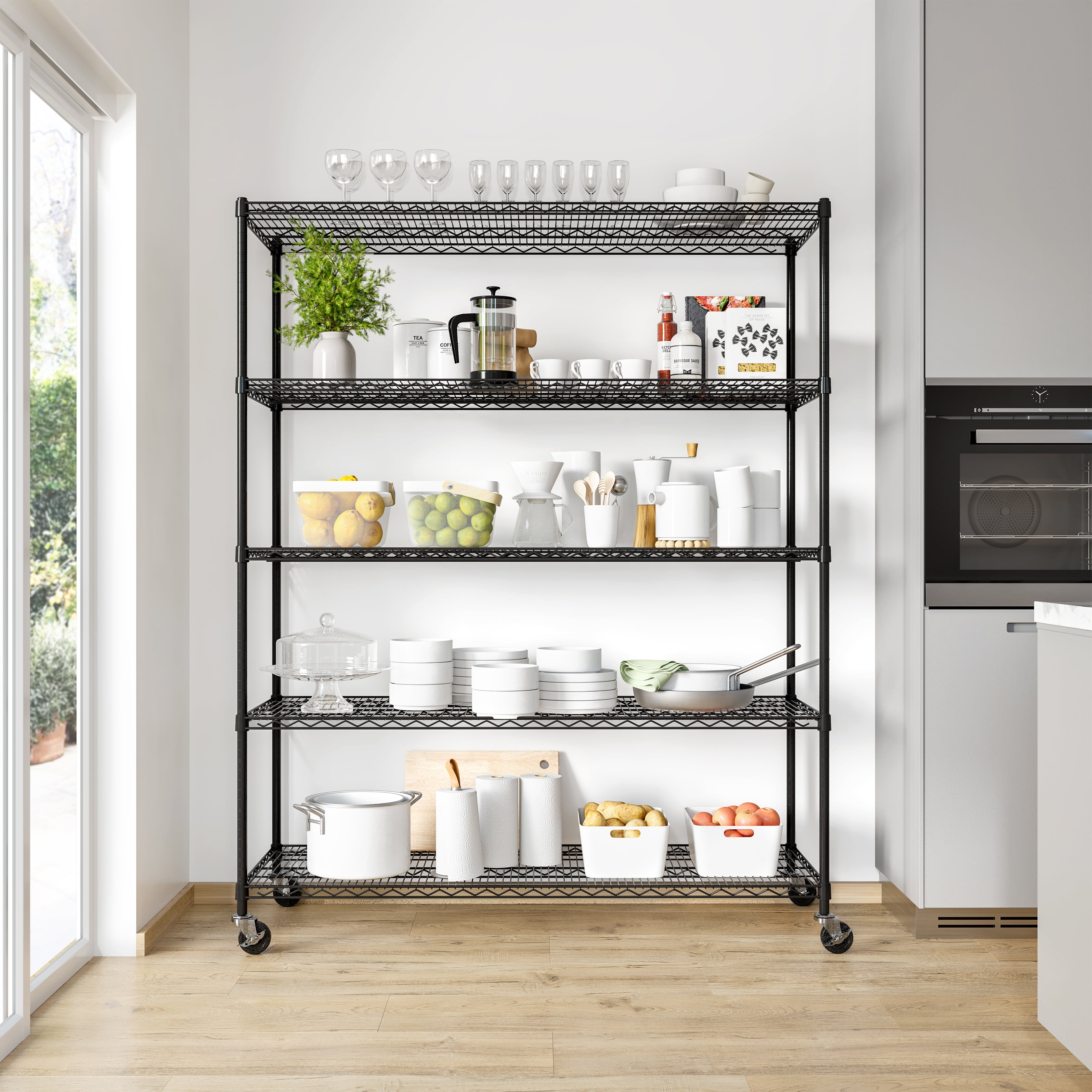 Seville Classics UltraDurable® 5-Tier NSF Steel Wire Shelving, 60" W x 24" D, Black