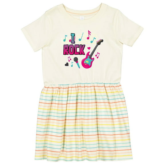 Inktastic I Rock with Guitar Microphone and Music Notes Girls Toddler Dress