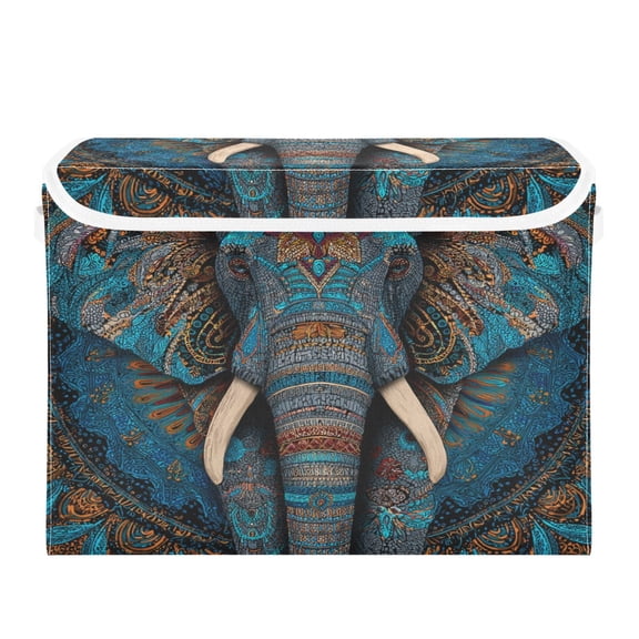 Storage Box With Lid 16.5x12.6x11.8In Lidded Home Storage Bins Foldable Stacked Household Storage Box Cartoon Blue Eephant