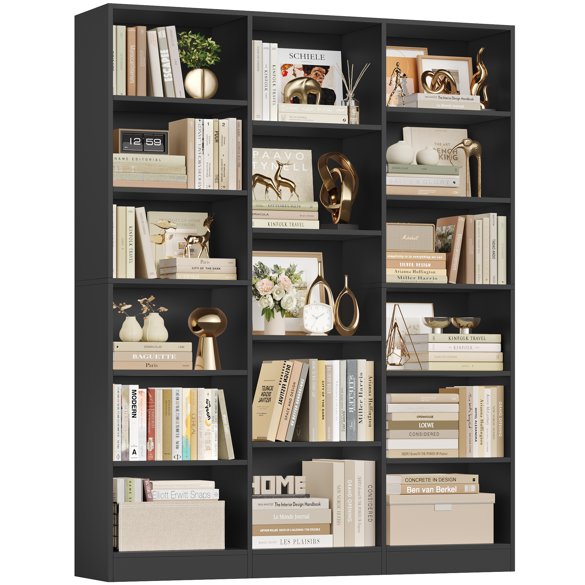 Homfa Triple Row 6-Tier Bookshelf, Black, 74 Inches photo 6