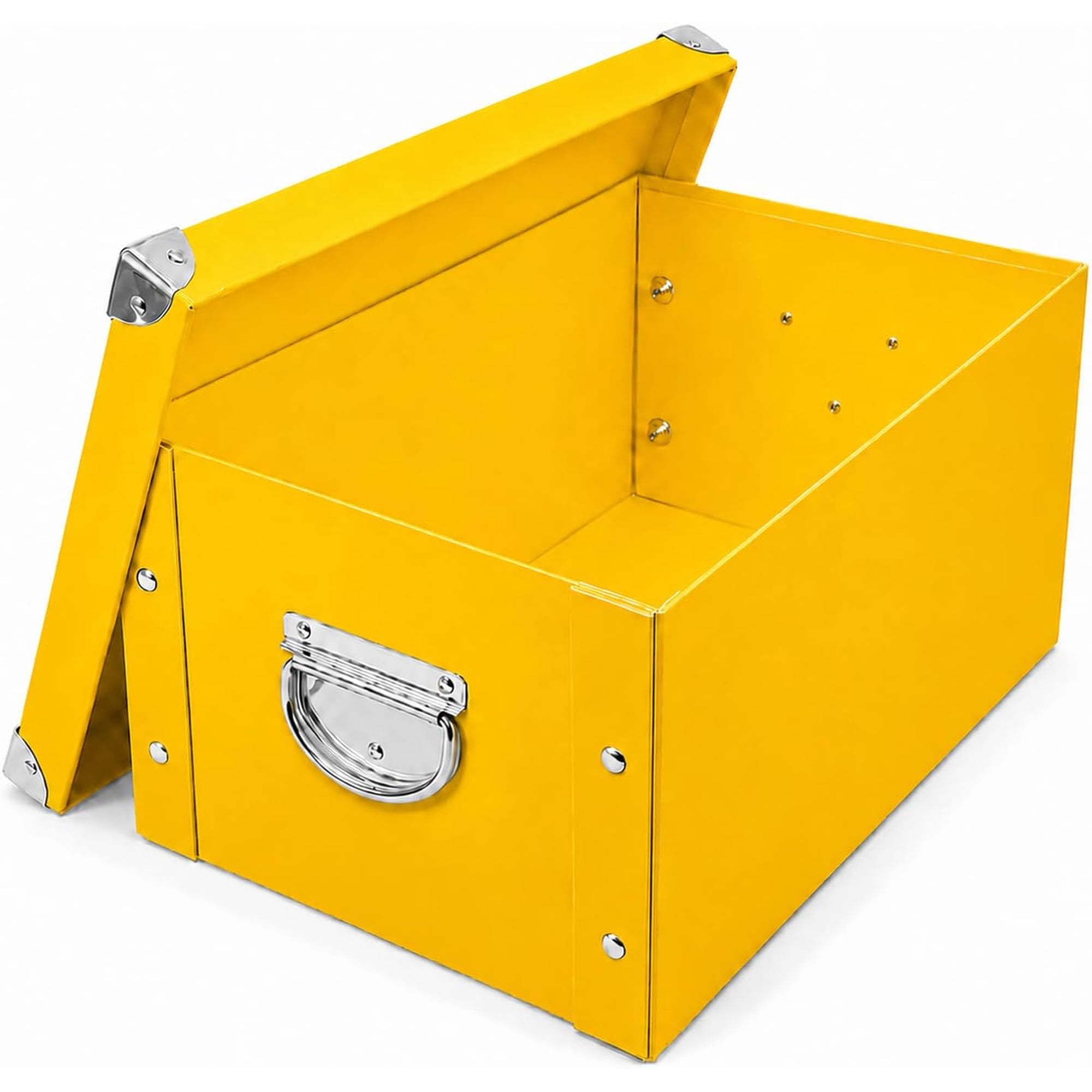 Collapsible Storage Box with Lid Decorative Memory Organizer Box with Metal Reinforced Corners Cardboard File Bin with Handles for Keepsakes Toy Photos Office Nursery Wardrobe Bookshelf