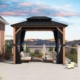 thumbnail image 2 of PURPLE LEAF 8' x 10' Hardtop Gazebo Wood Grain Aluminum Frame Galvanized Steel Double Roof with Netting and Curtains Outdoor Patio Gazebo Deck Backyard Garden, 2 of 9