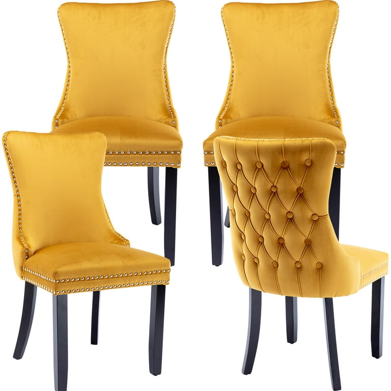 Golden Dining Chairs Set of 4 Kitchen Dining Room Chairs Set of 4 Tufted Dining Chairs Velvet Upholstered Dining Chairs Solid Wood Frame Gold