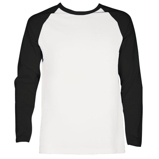SLM T-Shirt Raglan de Baseball en Coton à Manches Longues pour Homme - Blanc/noir - Grand