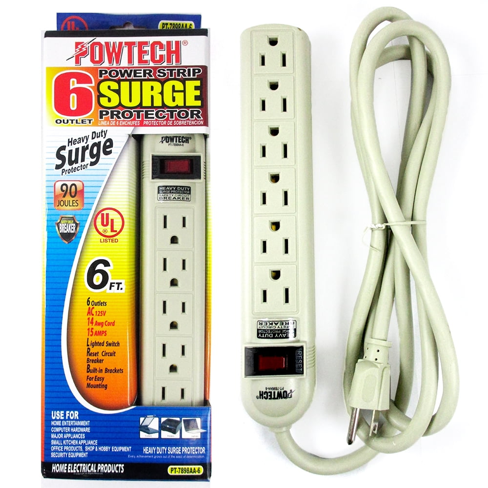 6 Outlet Power Strip Surge Protector New 110 V Circuit Breaker 1.5 Feet UL 