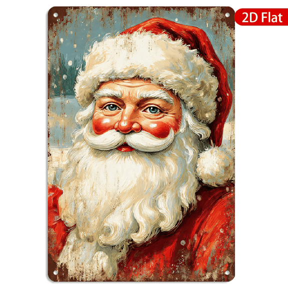 8x12 Inch Metal Wall Art, Vintage Santa Claus Portrait with Fluffy White Beard Rustic Decor 1pc for Christmas Home Holiday Decoration
