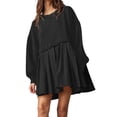 thumbnail image 1 of Womens Oversized Sweatshirt Dress Long Flowy Patchwork Pullover Tops Cute Drop Shoulder Sweatshirts Fall Long Sleeve Mini Dress Teen Girls Crewneck Solid Tunic Pleated Loose Clothing Beig, 1 of 5