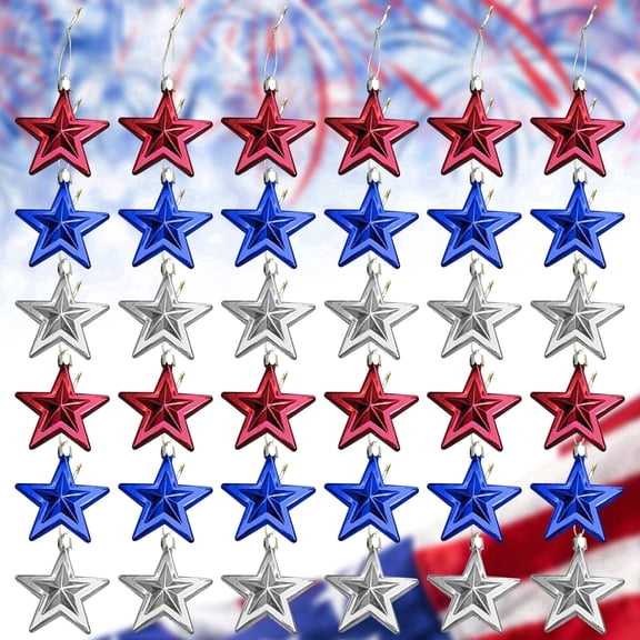 36Pcs 4th of July Hanging Star Ornaments, Patriotic Festive Sky Ceiling Decorations, Independence Day Hanging Pendants for Memorial Day Indoor Outdoor Home Party Supplies