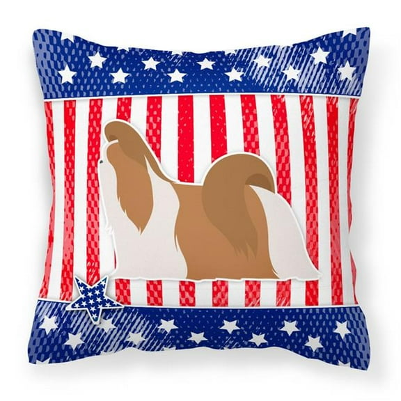Carolines Treasures BB3346PW1818 USA Patriotic Shih Tzu Fabric Decorative Pillow