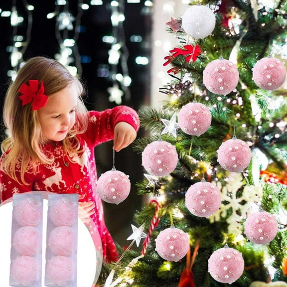 YOHAVEN Christmas Ball Ornaments 6Pcs 3.14" Shatterproof Hanging Baubles Pink White Holiday Tree Decorations Xmas Party Wreath Fireplace Home Decor