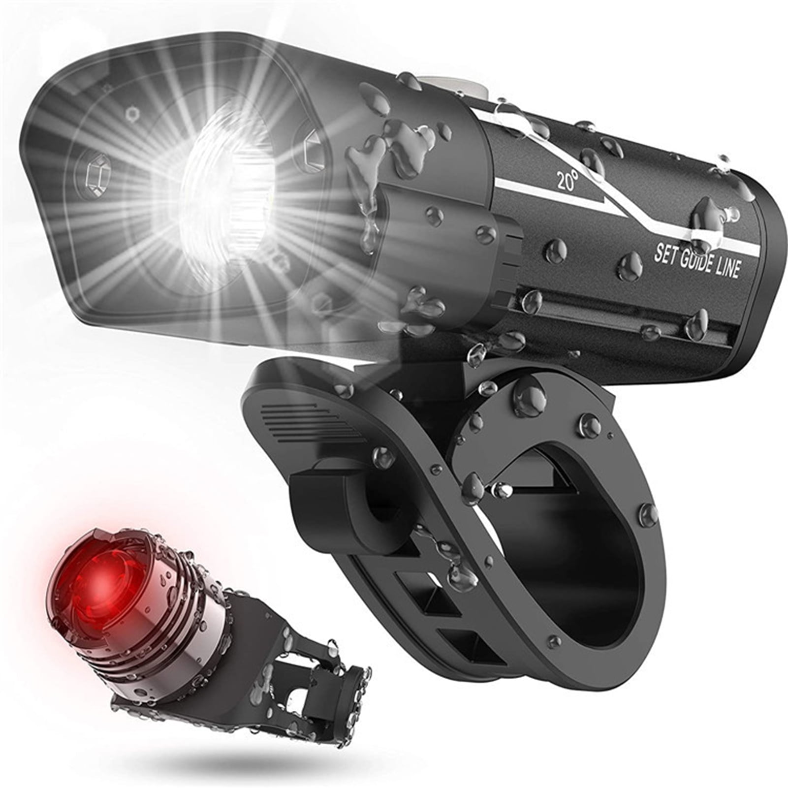Tailight Headlight Combo Front Rear USB Bike 3 LED Super Bright Light Set 