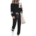 thumbnail image 2 of LYXSSBYX Womens Long Sleeve Tops Hot Sale Clearance Women Casual Suit Two Piece Drawstring Long Pants O-Neck Pullover Long Sleeve Patchwork Sets, 2 of 9