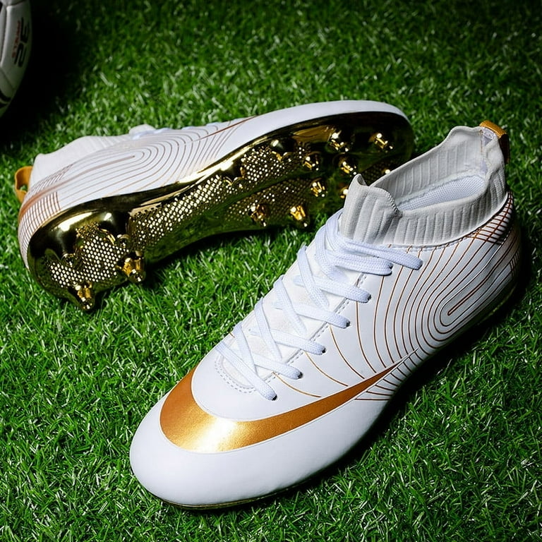 Men's Soccer Cleats High-Top Unisex Football Boots with Golden
