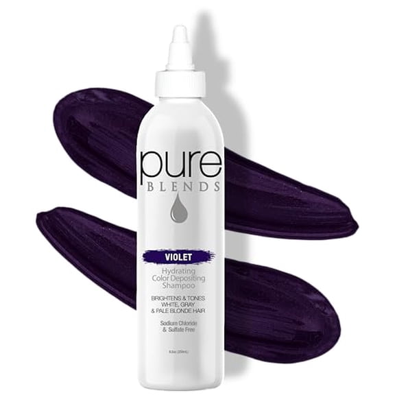 Pure Blends Violet Hydrating Color Depositing Shampoo Brighten & Tone Color Faded Hair Semi Permanent Hair Dye Prevents Color Fade Extend Color Service on Color Treated Hair 8.5 Oz.