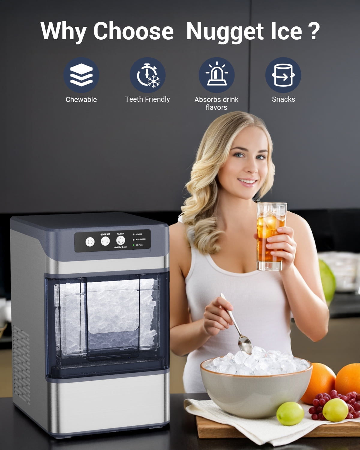 Nugget Ice Makers Countertop, 38Lbs/24H Pebble Ice Machine with Chewable Pellet Ice