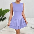 thumbnail image 2 of Ruffle Midi Dresses For Women Casual Daily Crew Neck Sleeveless Solid Color Pleated Short Dresses for Women Trendy Purple XL, 2 of 8