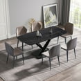 thumbnail image 2 of 70.87" Black Sintered Stone Dining Table, Seats 6-8, Modern Curved Design, Black Metal Legs, Kitchen/Dining Room. Stain &amp; Heat Resistant., 2 of 12