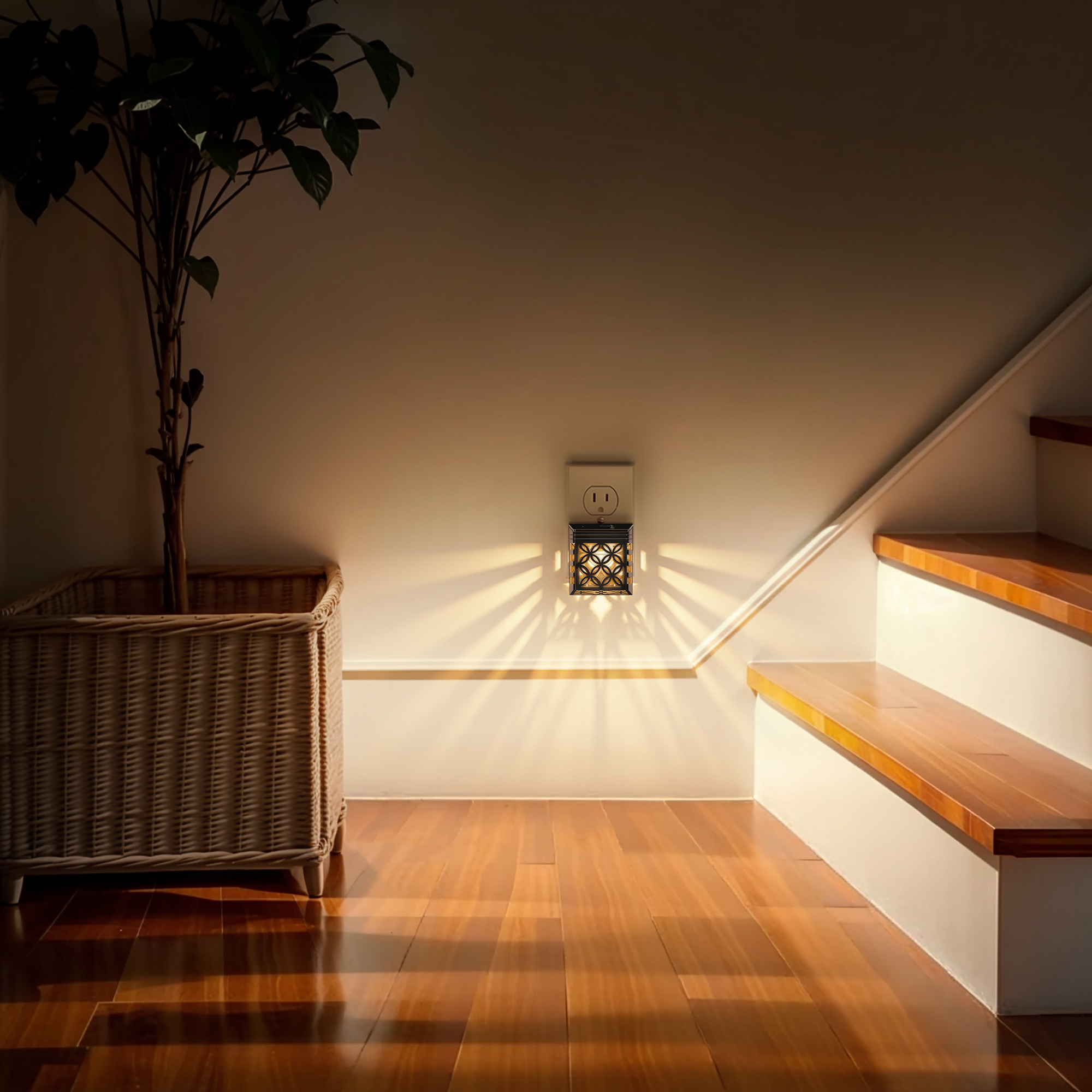 YANSUN 2 pack Black Warm White 3000K Plug in Night Light with Dusk to Dawn Sensor, Solar Style Night Light with Dimmer, for Bedroom Stairwell Kitchen