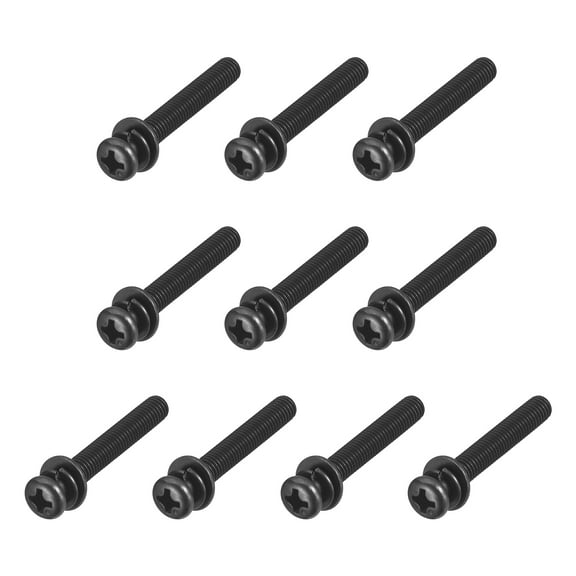 Uxcell M5 x 35mm Carbon Steel Phillips Pan Head Machine Screws Bolts Combine with Spring Washer and Plain Washers 10pack