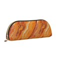 thumbnail image 3 of Leather Semi-Circular Storage Bag 7.5×2.6×1.4in Single Pocket Design Semi-Circular Shape Can Be Used As A Storage Pen Makeup Bag Orangered Marble_3, 3 of 7