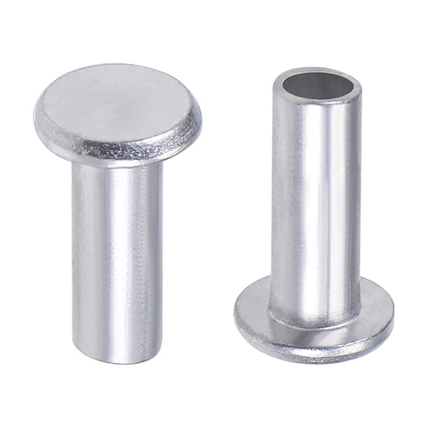 Uxcell 0.24'' x 0.63'' Remaches semitubulares de cabeza plana de aluminio tono plateado 50 piezas