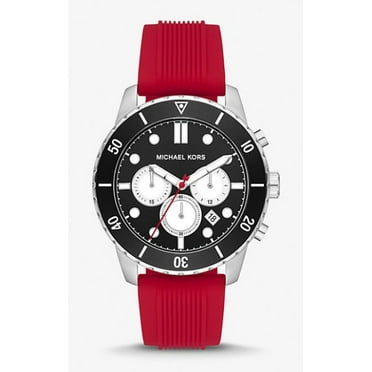 MICHAEL KORS MK8973 BLACK CHRONOGRAPH DIAL RED SILICONE STRAP MENS WATCH