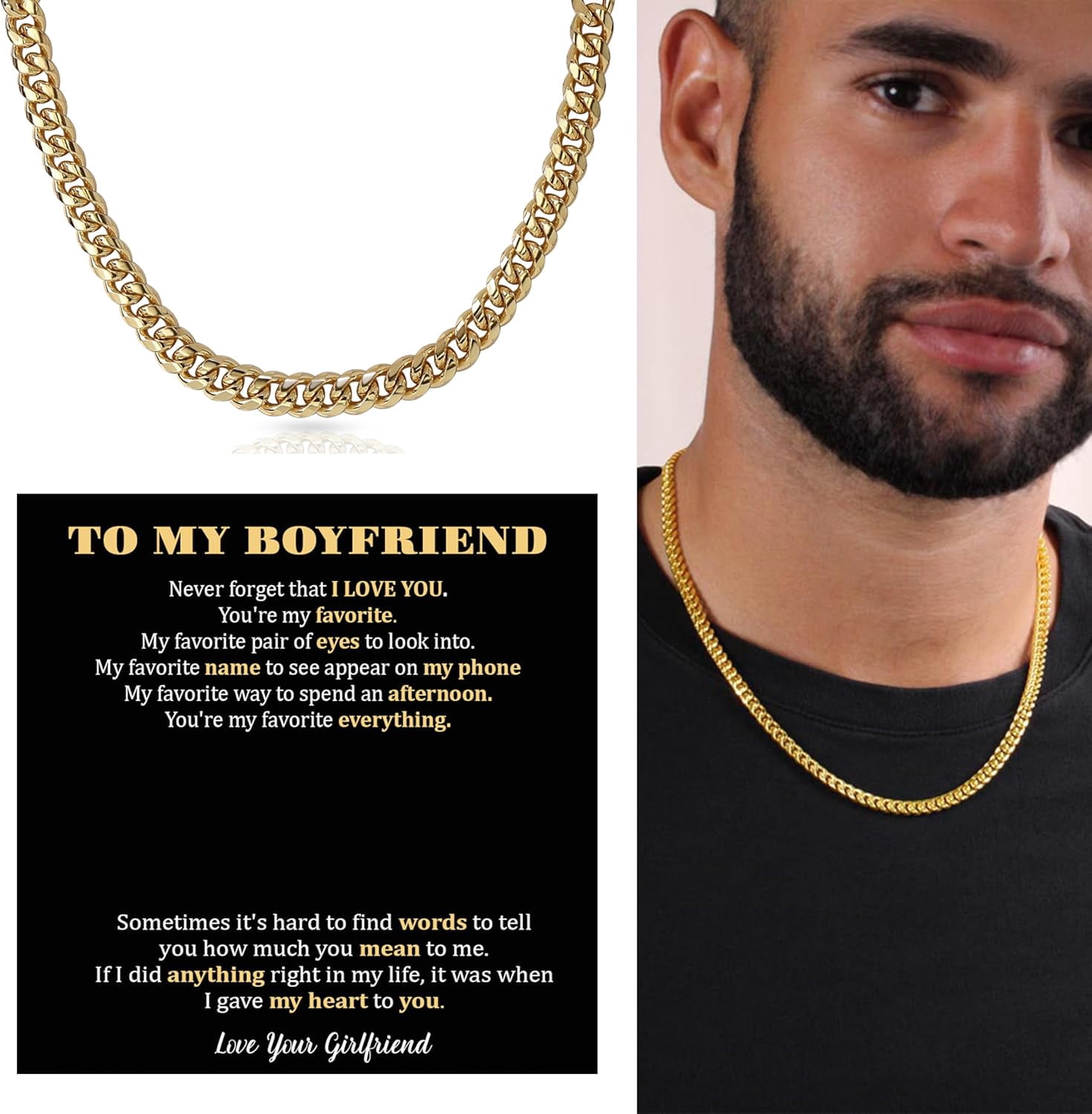 Promise Necklace For Him, Promise Necklace Gift For Boyfriend, Birthday Valentines Jewelry Gifts For Man, Husband Necklace From Wife, Cuban Chain Necklace, Anniversary Necklace For Boyfriend