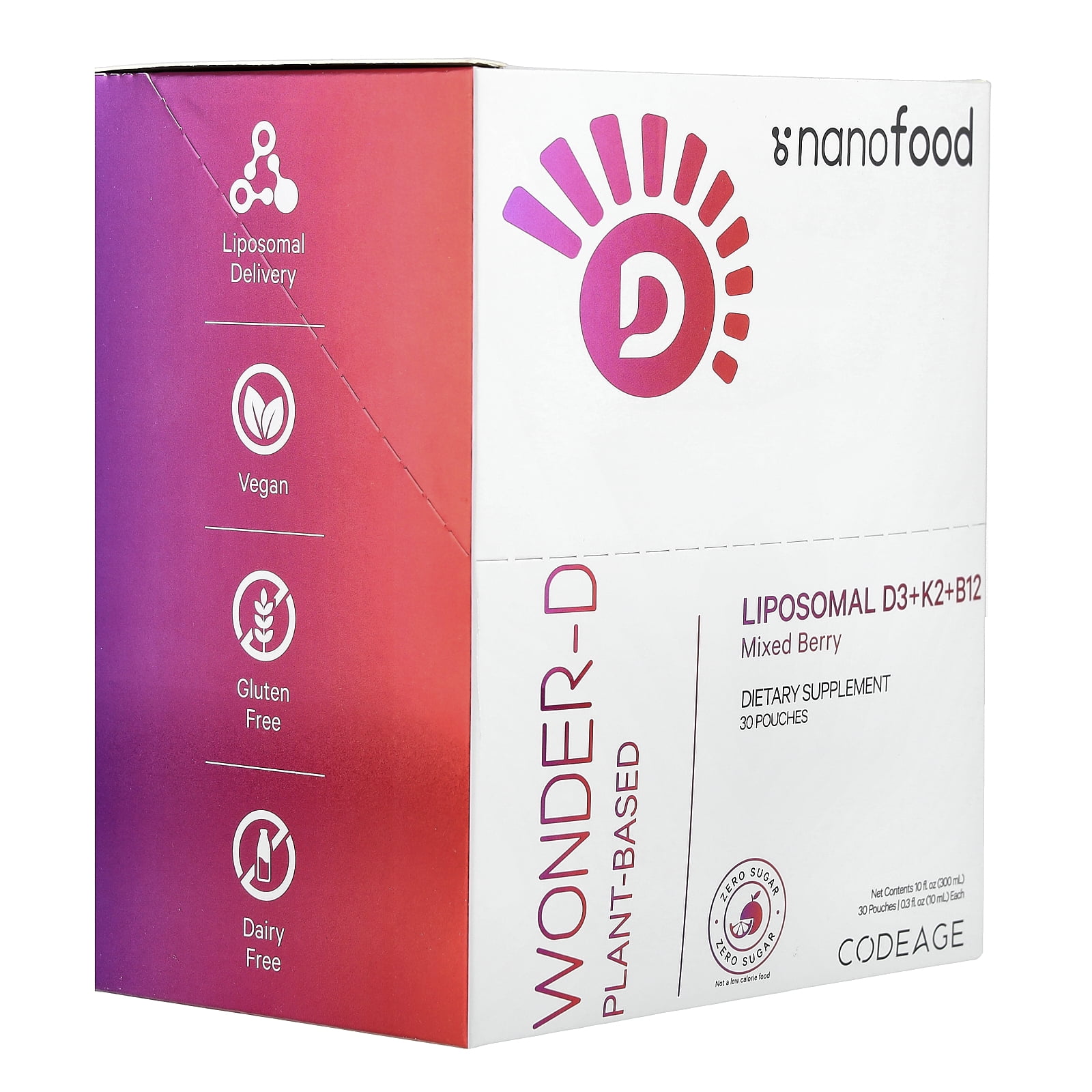 Vegan Vitamin D3 + K2 + B12 Sugar Free Liposomal Liquid - Bone Health Immune Support - Berry (30 Single Serving Packets)