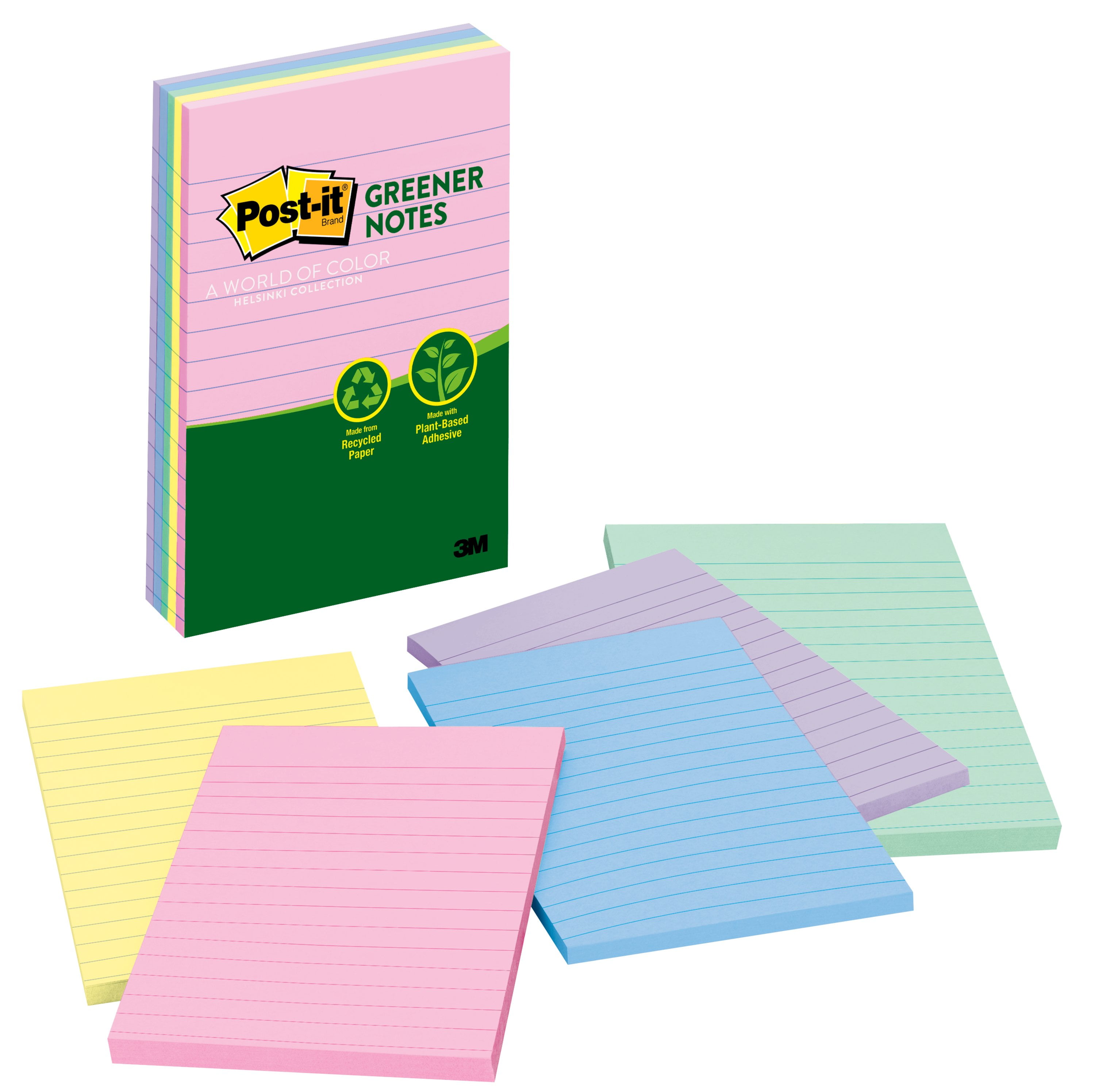 Postit Lined Greener Sticky Notes, 4 in x 6 in, Helsinki Collection, 5
