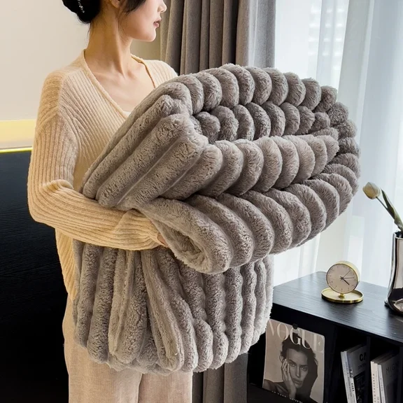 Solid Color Thickened Wide Striped Multifunctional Blanket Can Be Used As Bed Sheet Cover Blanket, Nap Blanket, Pet Blanket