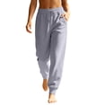 thumbnail image 2 of Women's Drawstring Waist Sweatpants, Casual Solid Color Jogger Pants with Pockets, Soft Loose Fit Athletic Sweat Pants for Lounge Workout Daily Wear 07-Light Gray L, 2 of 5