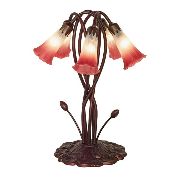 Meyda Tiffany 16012 Pond Lily 5 Light Accent Lamp, 16.5" Height, Pink/White