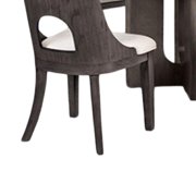 Benjara Zoko 5pc Round Dining Table Set- White Polyester Chairs- Ash Gray Wood