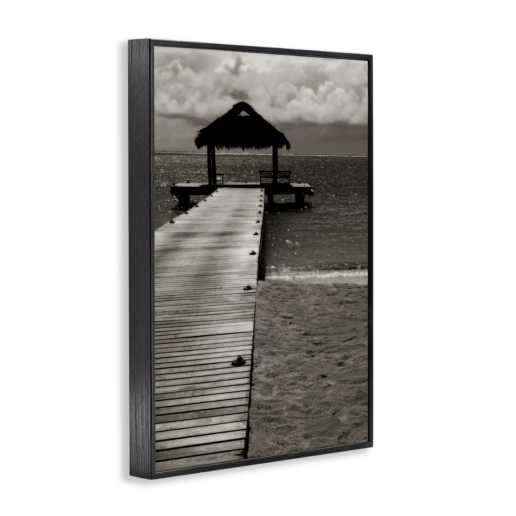 Stupell Industries Covered Jetty Dock Landscape Photography Black Framed Art Print Wall Art, 16 x 24
